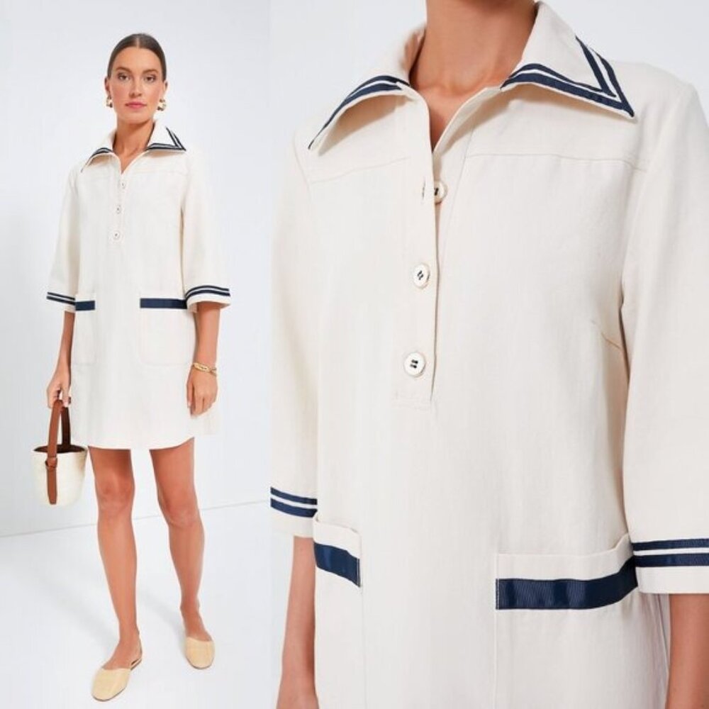 Pomander Place NEW Gardenia Hart Cotton Preppy Collared Mini Shirt Dress Size L - Picture 3 of 8